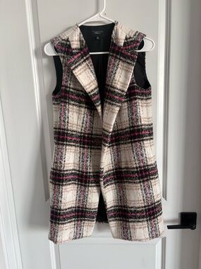 Thakoon Cream, Black & Pink Plaid Sleeveless Long Vest